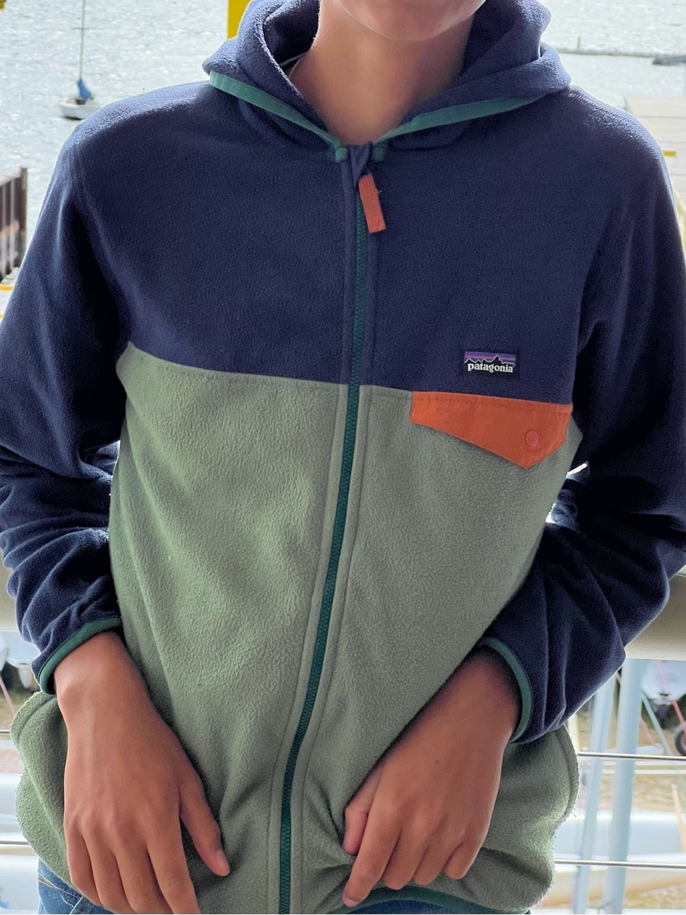 Patagonia Fleece Jacket - Navy, Sage & Orange Accent